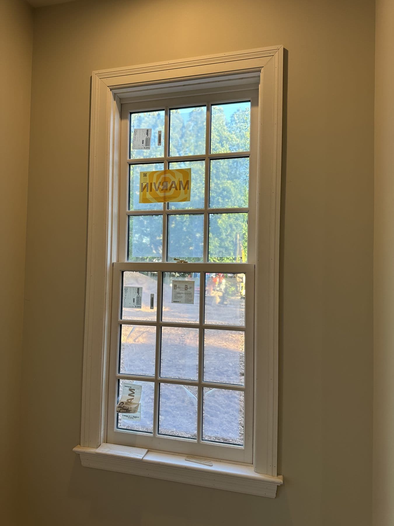Marvin window trimmed out on a painted wall